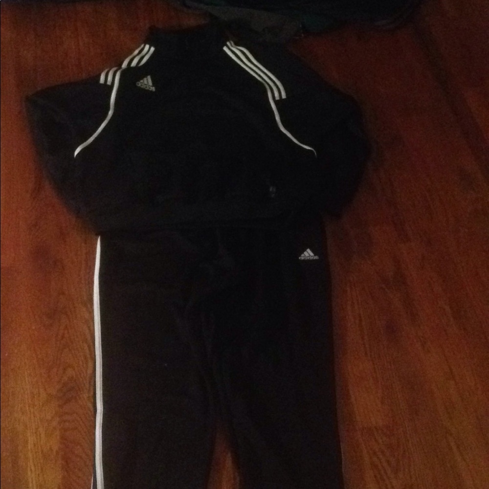Black adidas sweat suit black/white blue accent